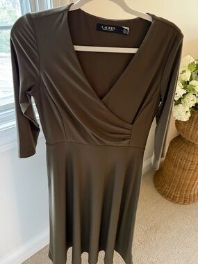 Lauren Ralph Lauren Dress Olive Wrap-Front Women's